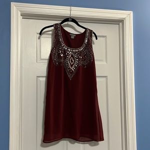 Angie women’s XS red beaded mini dress or long tunic boho